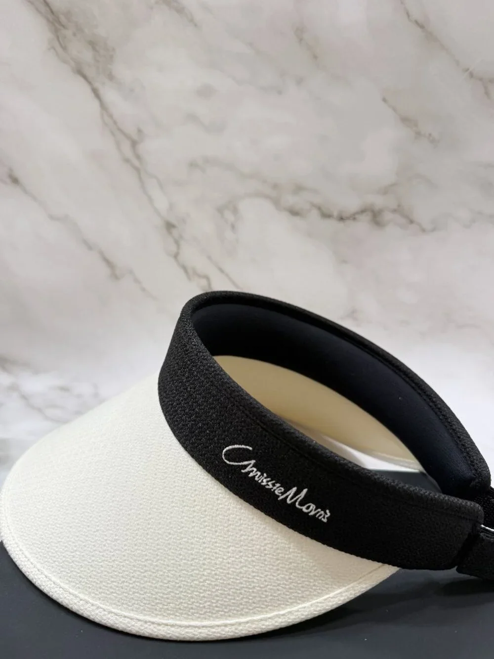 Chrissie Morris Wide Brim Fabric Sun Visor Black & White BRAND NEW